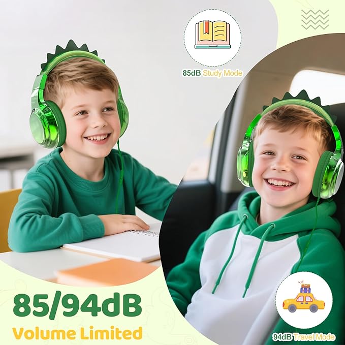 QearFun Kids Unicorn Headphones with USB C for Girls with Microphone, 85/94dB Safe Volume Limiter, Tangle-Free Cord, Share Port, Foldable Sparkly Wired Headset for School, Travel, Tablet, iPad