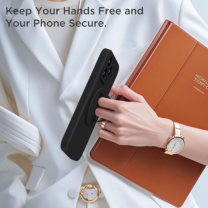 Upgraded Magnetic Phone Grip, Liquid Silicone Soft and Portable, Removable Finger Loop Ring Grip Holder for iPhone, Strong Magnetic Attraction, Compatible with MagSafe Phone Case, Black