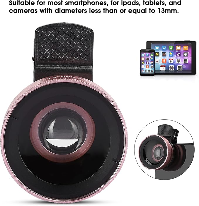 Professional Phone Camera Lens 12.5X Macro Lens and 0.45X Super Wide Angle Lens for Android & iOS Smartphone, Universal Design 2 in 1 Phone Lens Kit