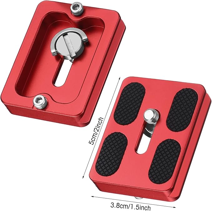 Frienda 2 Pieces Metal Quick Release Plate with 1/4''-20 Camera Screw Tripod Mount Plate Fits Standard for DSLR Camera Tripod Ball Head(Red,Pu50)