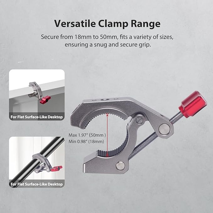Came-TV Metal Super Clamp with Cold Shoe, 1/4" & 3/8" Threaded Holes - Compatible with Magic Arms, Ball Arms, Ideal for Action Camera Bicycle Mount, Max Load 2kg(61011)