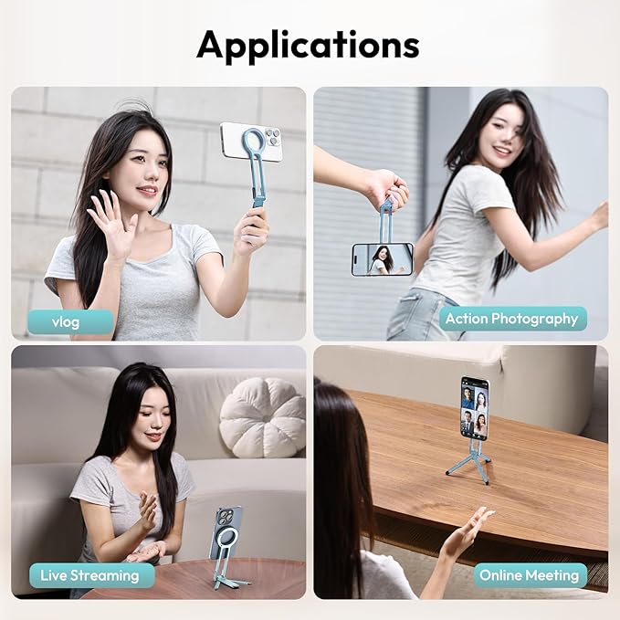 ULANZI MA30 Magnetic Phone Tripod Stand for iPhone, Aluminium Maglock Smartphone Mini Tripod Pocket Cell Phone Stand Strong Magnet Compatible with iPhone 17 16 15 14 13 12 Series, Mint Green
