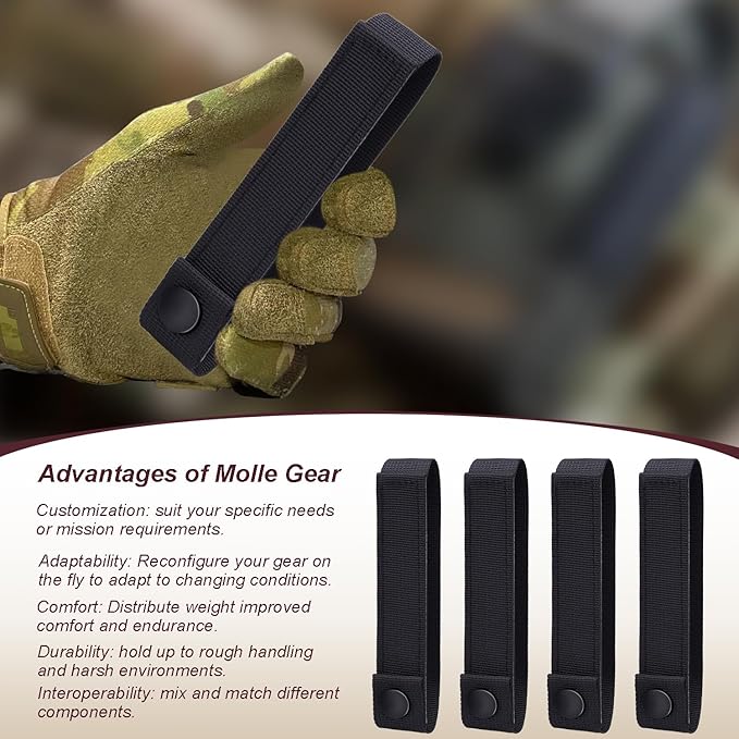 6 Inch Molle Straps with Snaps, 4 Pack Nylon Molle Webbing Strap, Tactical Strap Connectors for Backpack and Outdoor Bag