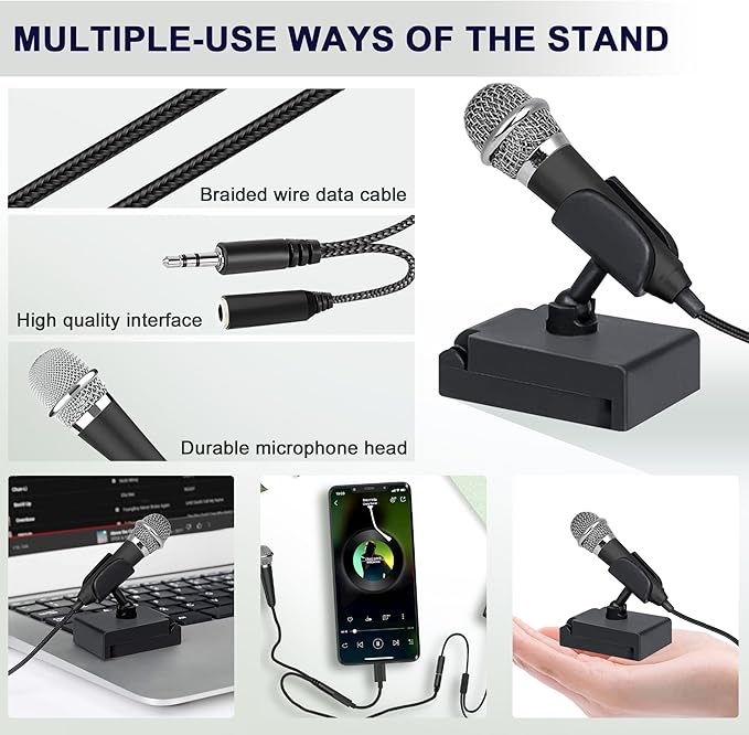 USB C Mini Microphone Karaoke, Portable ASMR Microphone for Android Phone/iPhone 15/Laptop/Mac, Wired Mic for Voice Recording, Singing, Interviews, Vlogs, YouTube, TIK Tok (Black)
