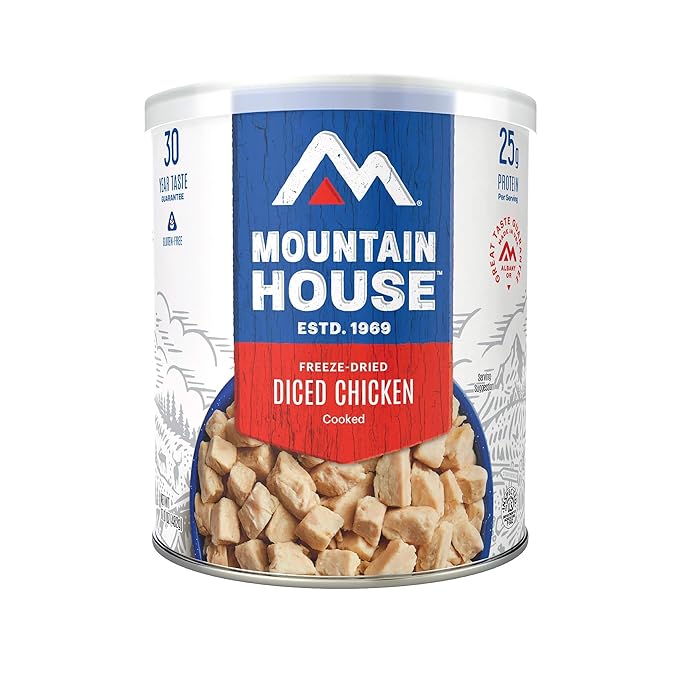 Mountain House Freeze-Dried Protein Pack Sampler – 6 Cans of Diced Chicken, Diced Beef & Ground Beef – 102 Total Servings – Fully Cooked High-Protein Emergency Survival Food for Camping, Hiking & Long-Term Storage – 30-Year Shelf Life – Made in USA
