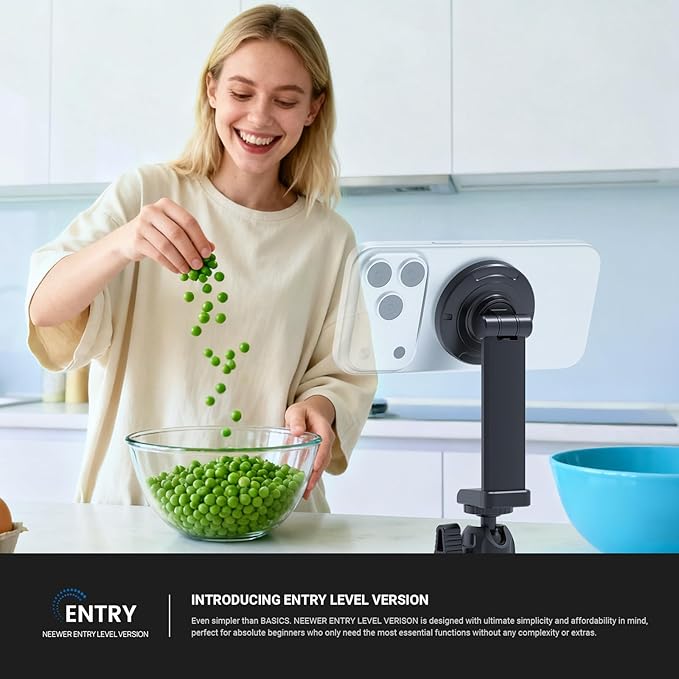 NEEWER Entry Level Version Magnetic Phone Holder Tripod Mount Adapter, 360° Compact Lightweight Portable Compatible with MagSafe iPhone Samsung Android for Video Recording, PA153