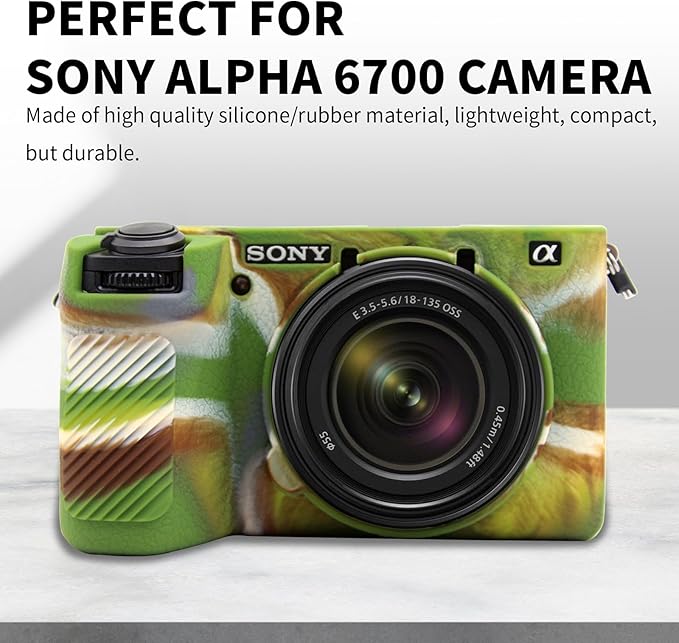 Easy Hood Camera Case for Sony Alpha 6700, Soft Silicone Protective Cover a6700 DSLR Camera Anti-Scratch Slim Fit Body Skin Protector Housing Sleeve for Sony A6700 Mirrorless Camera Camo
