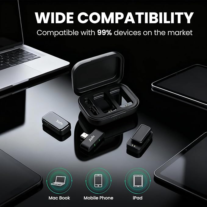 Wireless Lavalier Microphone for iPhone Android,Mini Mic with Charging Case,Lapel Wireless Mic with Noise Cancellation for Recording,YouTube,TikTok,Vlog,Podcast