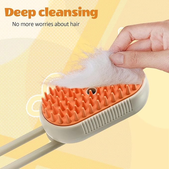4 in 1 Cat Steam Brush for Shedding with Foldable Handle, Pet Hair Cleaning Brush Comb Anti-Static Pet Grooming Tool for Cats and Dogs Steam,Massage,Cleaning,Shedding & Combing (White)