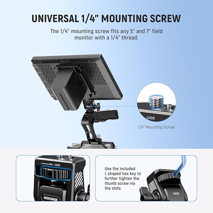 NEEWER Field Monitor Mount Holder with Cold Shoe Adapter 360 Swivel 180 Tilt Anti Twist Screw/Cleaning Cloth, Compatible with Atomos Ninja 5"/7" Camera Monitor Compatible with SmallRig Cam Cage, MA019