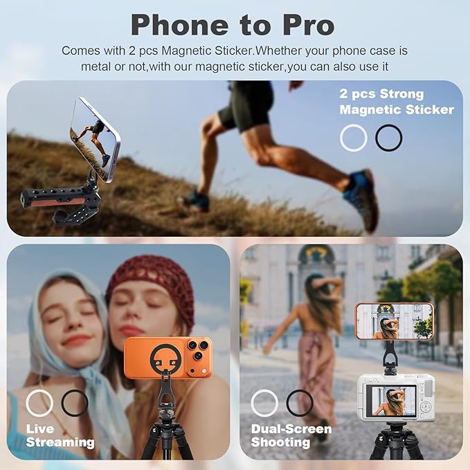 Universal Magnetic Phone Mount Holder with Sticker,Adjustable Rotatable Smartphone Holder Adapter with Cold Shoe Mount for Tripod/Selfie/Cage for iPhone 17/16/15/14 Series and Andriod Phone