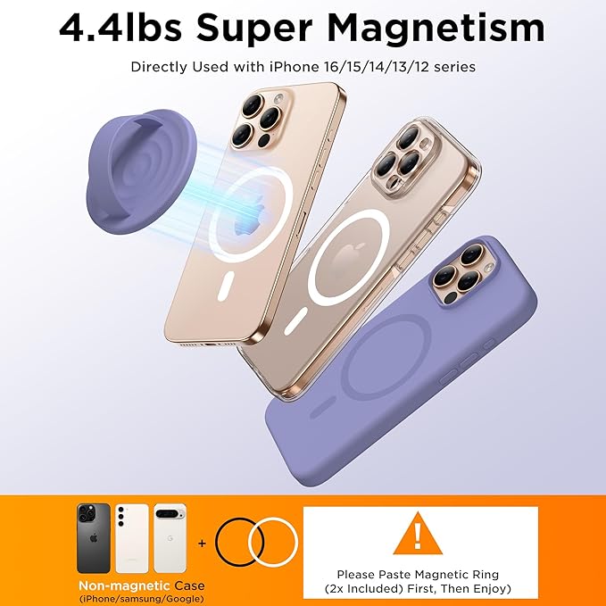 Magnetic Phone Grip Ring Holder, Liquid Silicone Magnet Cell Phone Grip Finger Loop, Compatible with Magsafe, Back of Phone for iPhone 17/16/15/14/13/12 Series, Lavender