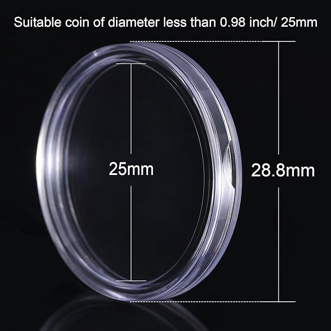 100 Pcs 25 mm Coin Holder Capsules Clear Round Plastic Coin Container Case for Coin Collection Supplies