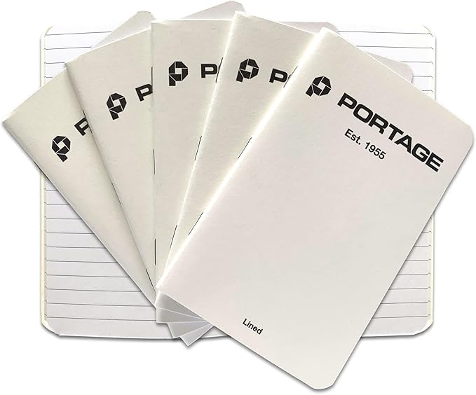 Portage Small Lined Notebook- Notepad for Field Notes, White Lined Small Sketch Book, Pocket Notebook Journal for Taking Notes in the Field – 3.5 x 5.5 Inches, 64 Pages, (Pack of 6)