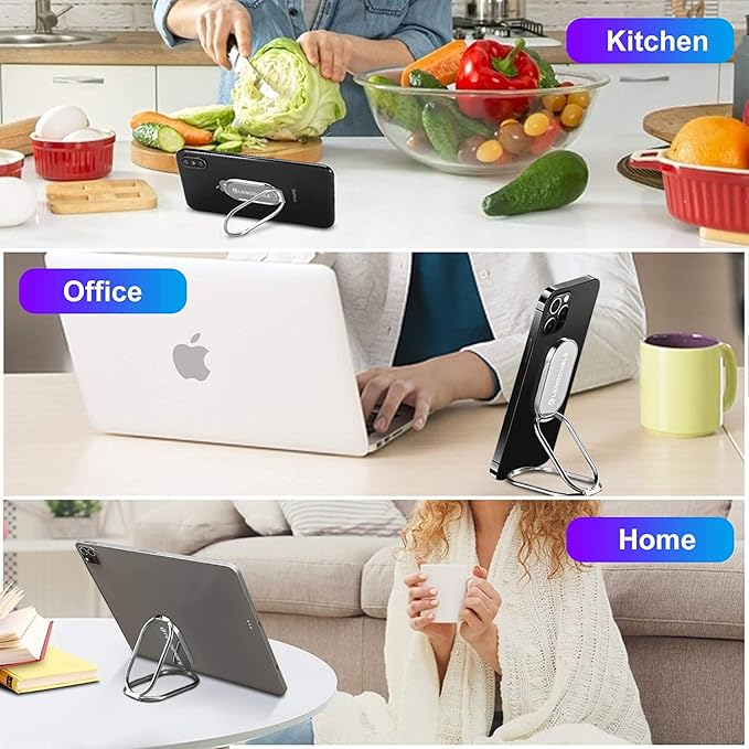 Foldable Cell Phone Stand for Desk, Adjustable Cellphone Ring Holder Finger Kickstand for Office Desktop & Magnetic Car Mount, Rotatable Multi-Angle Hand Grip for iPhone 16 15 Smartphones Back Case