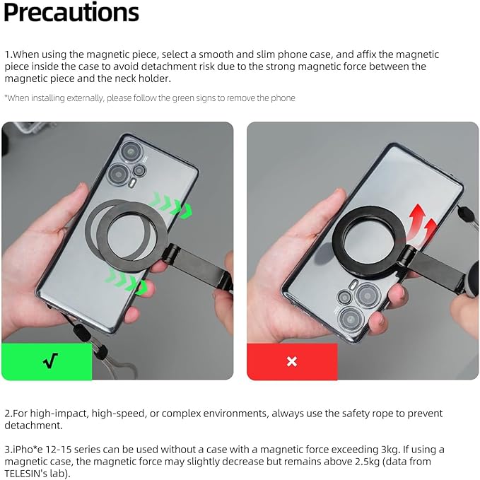 REYGEAK Magnetic Neck Phone Mount,2024 New POV/Vlog Phone Holder for Magsafe iPhone 16/15/14/13/12 Pro Mini/Plus/Pro/Pro Max,Hand Free Chest Stand Video Recording for Android Phone Accessory(Grey)
