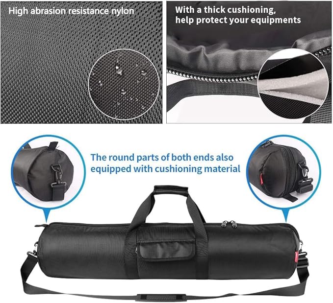 HEMMOTOP Tripod Bag, 25.6x7in Tripod Carrying Case Heavy Duty with Two Zippered Pockets, All Sides Thick Padded Light Stand Bag with Shoulder Strap and Handle for Pool Cue, Speaker Stand -R06518