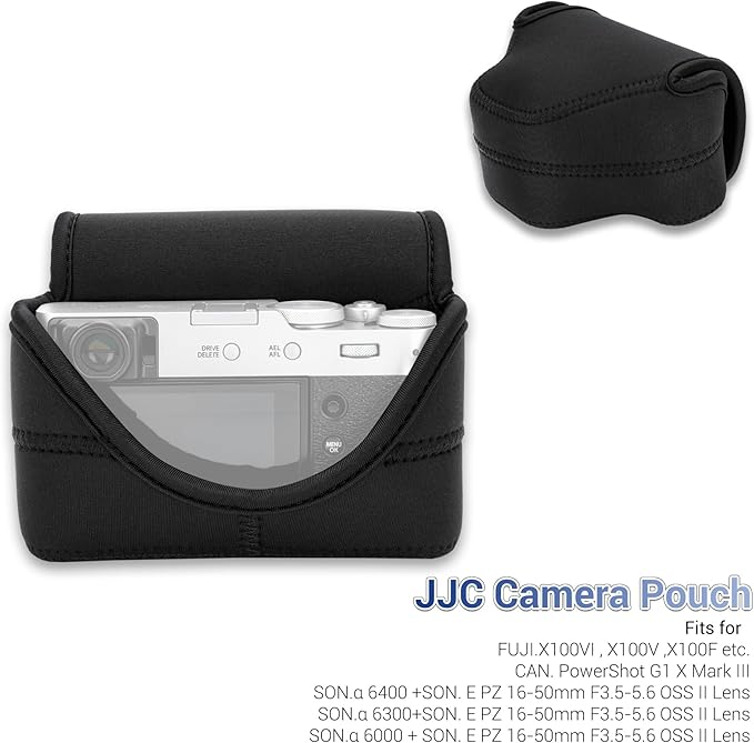 Soft Neoprene Camera Case Pouch Bag for Fuji Fujifilm XE5 X100VI X100S X100T X100F X100V with/without LH-X100 Lens Hood,X100VI Protective Storage with Inner Anti-Loss Lanyard,Not Affect Use Neck Strap