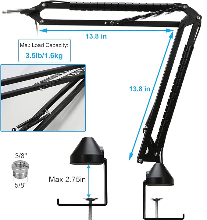 Quadcast Mic Boom Arm with Pop Filter - Advanced Microphone Arm Compatible with HyperX QuadCast Microphone, Professional Adjustable Scissor Microphone Stand by YOUSHARES