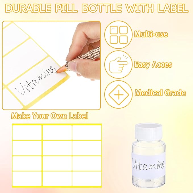 Vesici 18 Pcs 80 ml Clear Pill Bottle Plastic Medicine Empty Reagent Bottle with White Screw Cap Solid Powder Case Refillable Containers with Label Sticker for Liquid Solid Powder Medicine