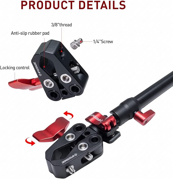 IFOOTAGE Slider Support Arm with Super C Clamp,32inch Large Magic Arm,for Camera Tripod & Monopod,Shark Slider Nano 2,Detachable Structure(One Pcs)