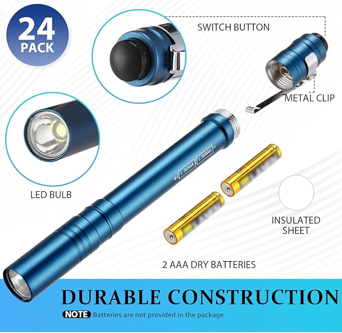 24 Pack Mini Pen Flashlights Bulk Gifts LED Pen Lights Aluminum Pocket Flashlights with Clips Small Handheld Torches for Men Camping Hiking Emergency Outdoor (Navy Blue)