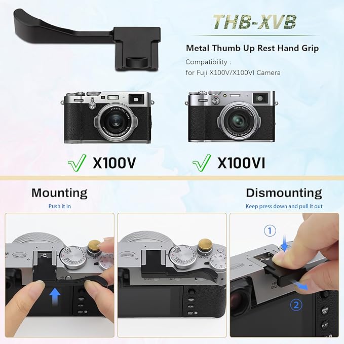 Haoge THB-XVB Metal Thumb Up Rest Hand Grip for Fujifilm X100VI Fujinon X100V Camera Accessories Black Hot Shoe Thumb Up