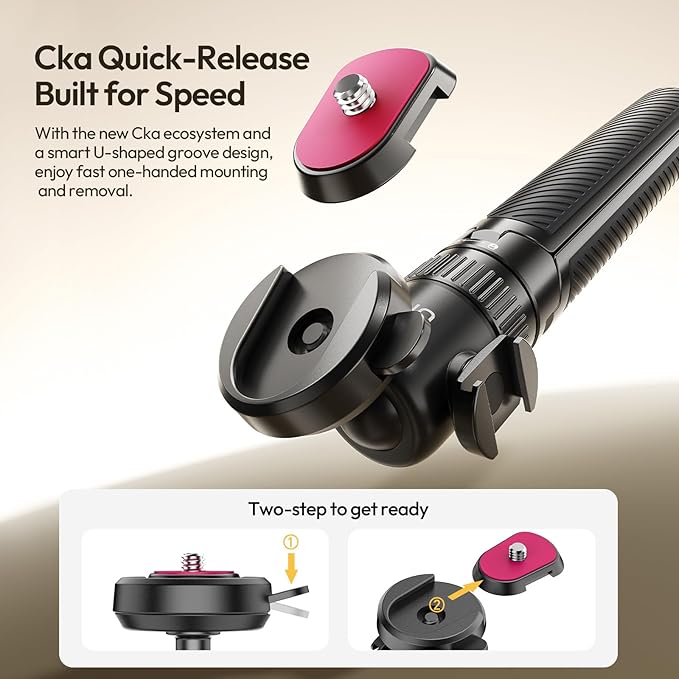 ULANZI MT90 Action Camera Tripod Stand Vlog Handle Grip with Cka Quick Release w Ballhead w Cold Shoe, Camera Desktop Tripod for GoPro Hero, Insta360, DJI Osmo Pocket/Action/360, Small Cameras