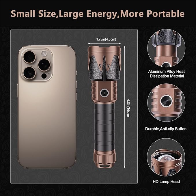 SKYFIRE Rechargeable Flashlights High Lumens 2 Pack with Ignition Lens,8000mAh Mini Bright Tactical Torch with 6 Modes Waterproof Zoomable LED Flash Light for Camping Essentials Outdoor Home Emergency