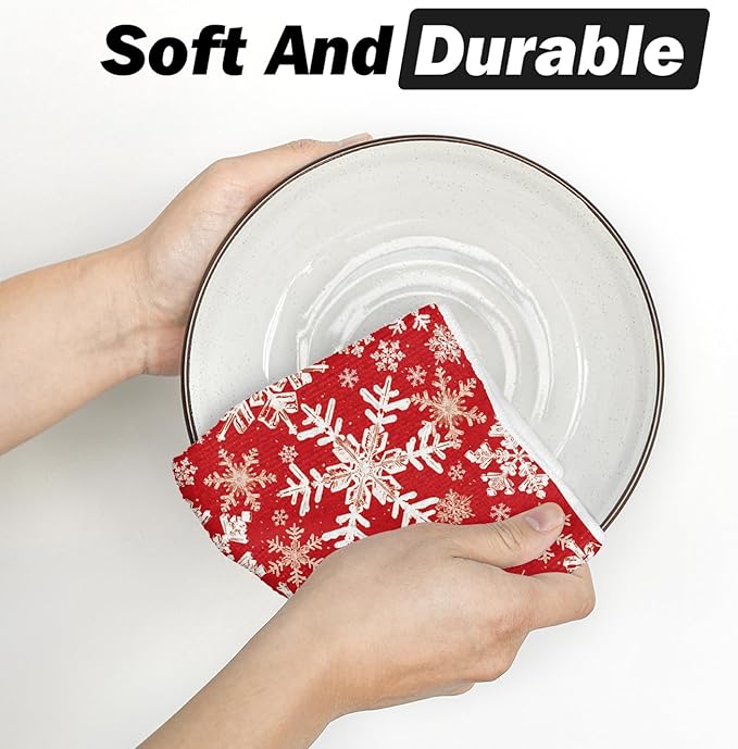 Artoid Mode Red Snowflakes Winter Kitchen Towels, 18x26 Inch Quick Dry Microfiber Cloth Dish Towels for Kitchen Drying Set of 2