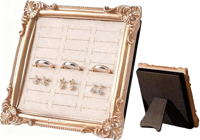 2PCS Jewelry Display Stand Vintage Ring Holder Box Earring Tray Retro Picture Frame Style Ring OrganizerJewelry Frame with Velvet