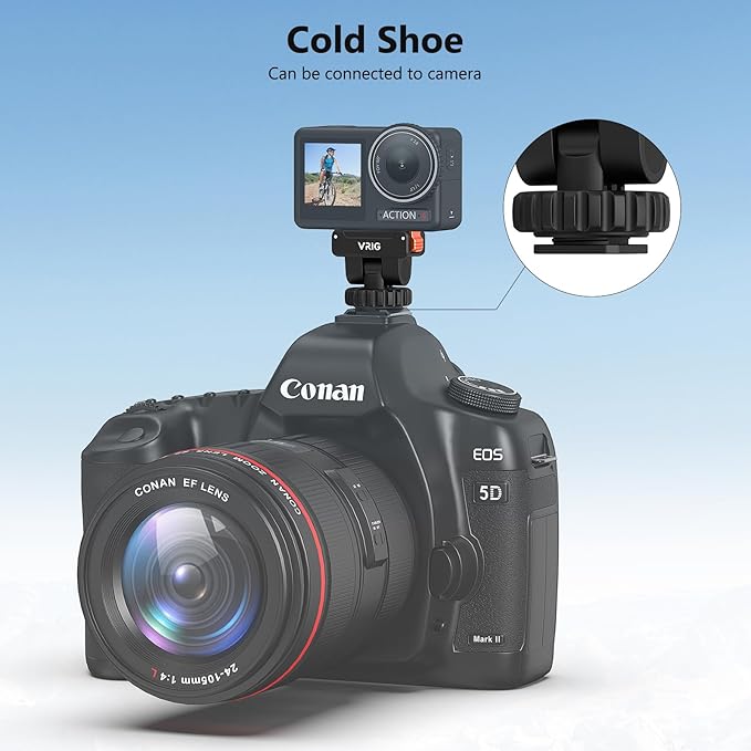 VRIG Cold Shoe Adapter Mount with Magnetic Quick Holder for DJI Osmo Action 5Pro, 180 Tilt Adjustable,Tripod Mount for Osmo 360,Cold Shoe Camera Adapter with 1/4" Screw Hole for Action 4/3