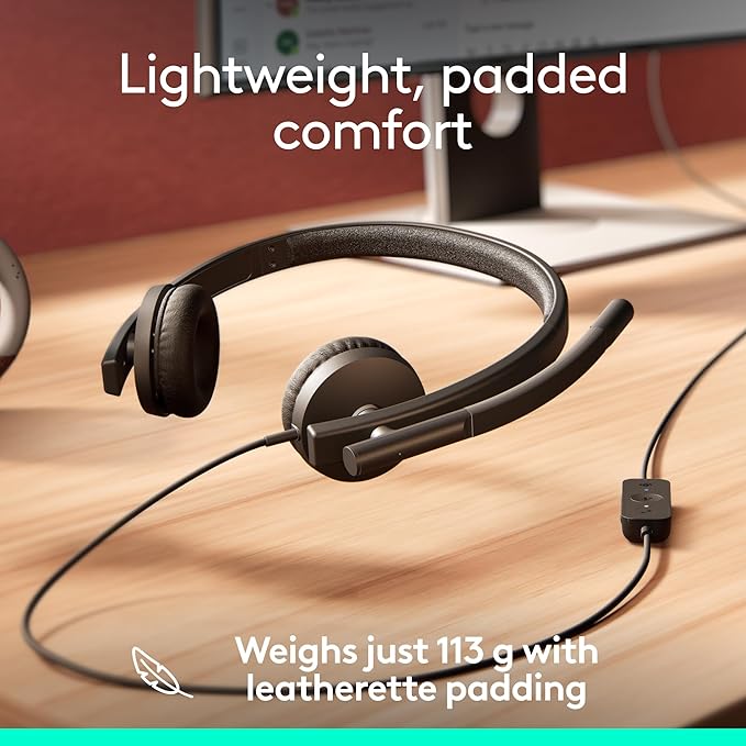 Logitech H570e USB Headset with Microphone for PC and Mac, USB-A Wired Headset with Stereo Sound, Noise-Canceling Mics and Inline Controls, Certified for Microsoft Teams, Black