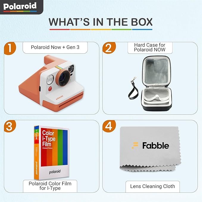 Polaroid Now Generation 3 I-Type Instant Camera (Coral) Bundle with Color I-Type Film (8 Exposures), Hard Protective Case and Wrist Strap