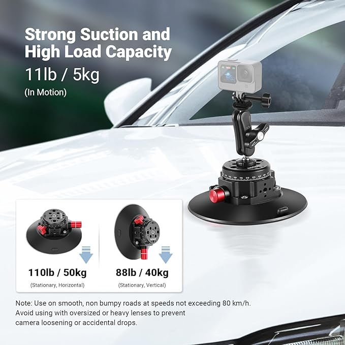 NEEWER 6"/15.2cm Camera Suction Cup Mount with Ball Head Magic Arm, Metal Suction Cup Mount on Car Windshield Dash for Camera/Action Camera/Phone Holder, with 1/4" & 3/8" Mounting Holes for ARRI