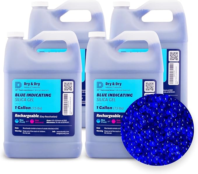 Dry & Dry [30 LBS] Blue Indicating Silica Gel Beads(Industry Standard 3-5 mm) - Reusable Desiccant Beads Silica Beads(Blue to Pink) Silica Gel Bulk