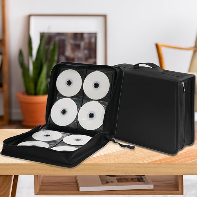 DVD/CD Case Holder - 256 Capacity Disc Storage Wallet Binder for Car, Home, Office, Travel (Black)