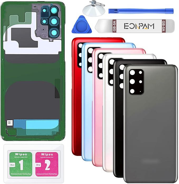 Back Glass Replacement for Samsung Galaxy S20+ Plus SM-G985 G986 Back Cover Rear Housing with Camera Lens + Repair Tool Kit Genuine Rear Glass (Gray)
