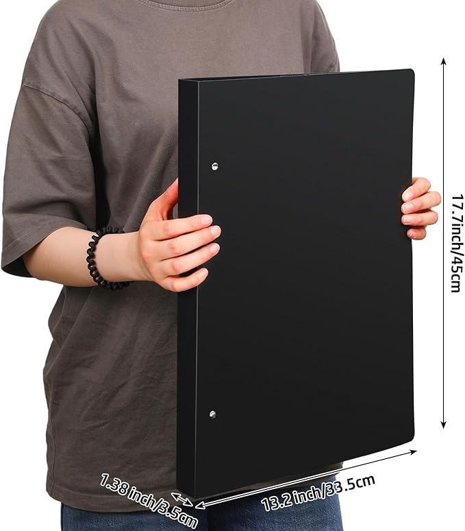Resholder 2 Pcs 3 Ring Binder 11"x17" Binder Poly Panel Featuring 1" D Ring Fit 11" x 17" Paper Size for Store Artwork Poster Paper PP Material (Black)