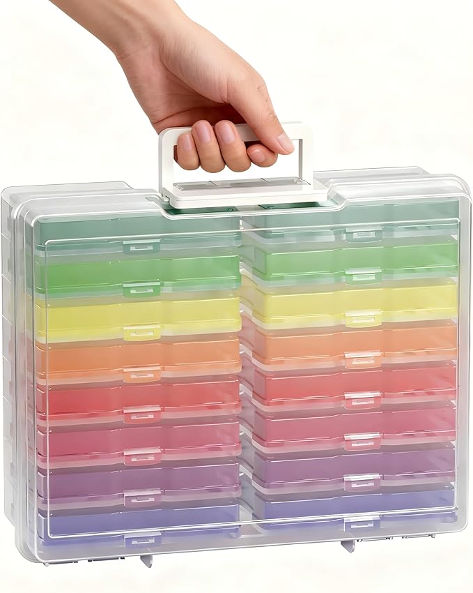 ＯｐｐｓＺｅｃｅ 4" x 6" Photo Organizer Storage Container with 16 Inner Case, Photo Storage Box with Handle for Crafts, Arts, Scrapbooking Stationery, Seed, Sewing Supplies, Arts Supply(Rainbow-Colored)