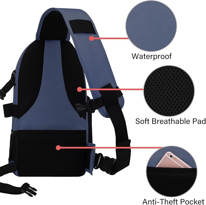MOSISO Camera Sling Bag, DSLR/SLR/Mirrorless Camera Case Shockproof Photography Camera Backpack with Tripod Holder & Removable Modular Inserts Compatible with Canon/Nikon/Sony/Fuji, Steel Blue