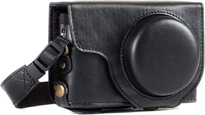 MegaGear MG1258 Ever Ready Leather Camera Case compatible with Panasonic Lumix DC-ZS80, DC-ZS70, DC-TZ95, DC-TZ90 - Black