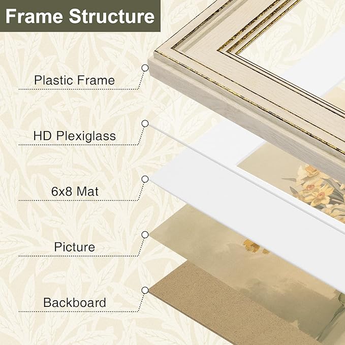 Vittanly 8.5x11 Picture Frame Set of 4, Vintage Photo Frame for Wall Mount, Display 6x8 Pictures with Mat or 8.5x11 without Mat, Rustic Farmhouse Home Decor, Rustic White