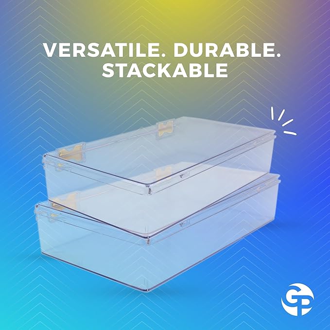 1 Clear Hard Plastic Box with Hinged Lid , 10 3/8" L x 6" W x 2" H, Plastic Display Case and Keepsake Storage Box, Made in USA by Gary Plastic Packaging