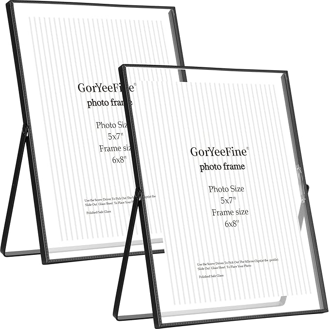 Black 6x8'' Floating Picture Frame Set of 2,For Photo Sizes (3.5x5''4x6''5x7''),Simple Metal beaded Floating Picture Frames for Tabletop/Shelf,Classy Gift Choice for Wedding,Thanksgiving
