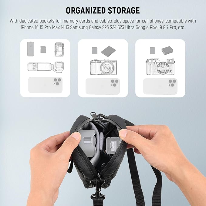 NEEWER Camera Sling Bag, Water Resistant Lightweight Compact Travel Case Crossbody for Photographers, Compatible with DJI Osmo Pocket 3 DSLR Mirrorless Small Photography Accessories, PB13