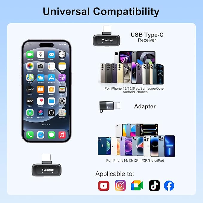 Mini Wireless Microphone for iPhone Android Tablets, Lapel Mic with Noise Reduction, 30h Charging Case, 3 Voice Changer, Plug & Play Mini Mic for iPhone Vlogging, Video Recording, Podcast