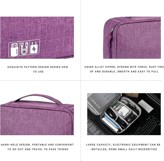 Electronic Accessories Organizer, Portable Travel Cable Storage Bag Tech Pouch with Adjustable Compartments Water-Resistant Handbag for Smart Device Cords Chargers Hard Drives Gadgets