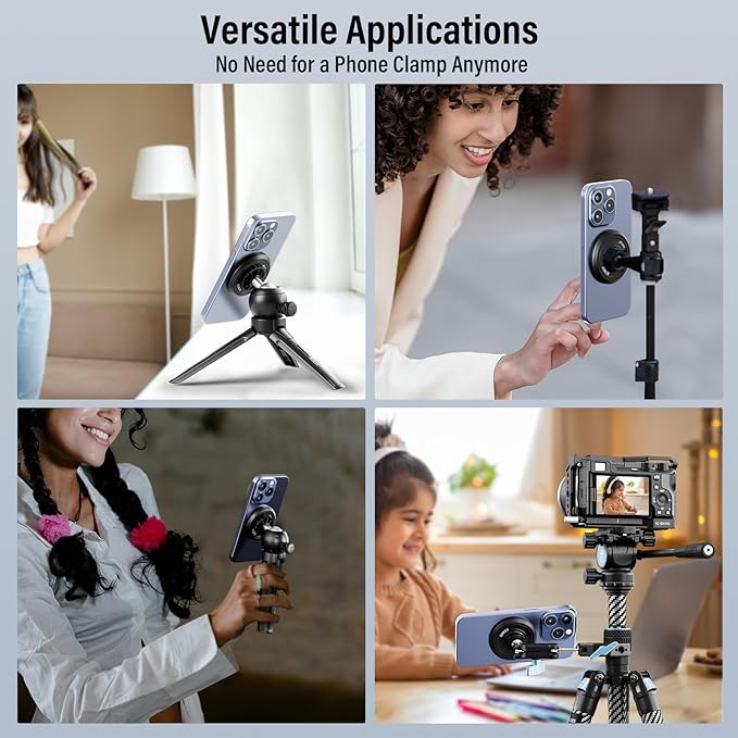 Sirui Magnetic Phone Tripod Mount Adapter with 3 Adhesive Rings Compatible with MagSafe for iPhone 15, 14, 13, and 12 Series, Magnetic Phone Holder for Tripod, Selfie Stick, Magic Arm, AM-MF