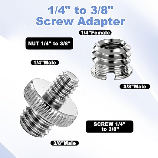 3 PCS 3/8 to 1/4 Tripod Adapter and 3 PCS 1/4 Inch to 3/8 Inch Mount Screws, Double Head Converter Precision Made Tripod Screw Adapters, Standard Camera Mount Adapter for Camera Light Stand Accessory
